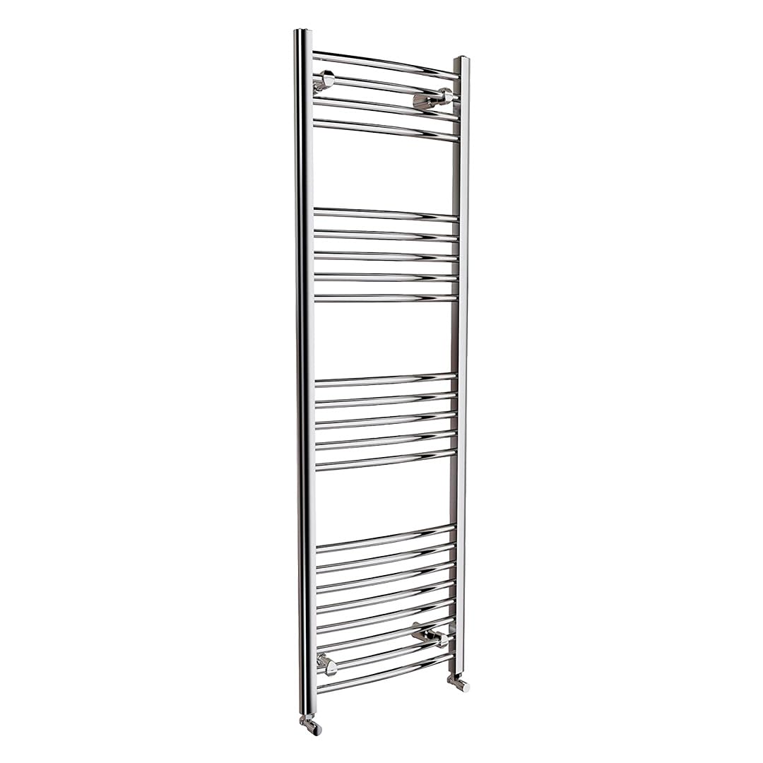 iBathUK Zypher Curved Wall Mounted Heated Towel Rail, 22 Column Steel High Thermal Output Hydronic Central Heating, Round Curved Designer Towel Radiator in Chrome, 1600 × 500mm
