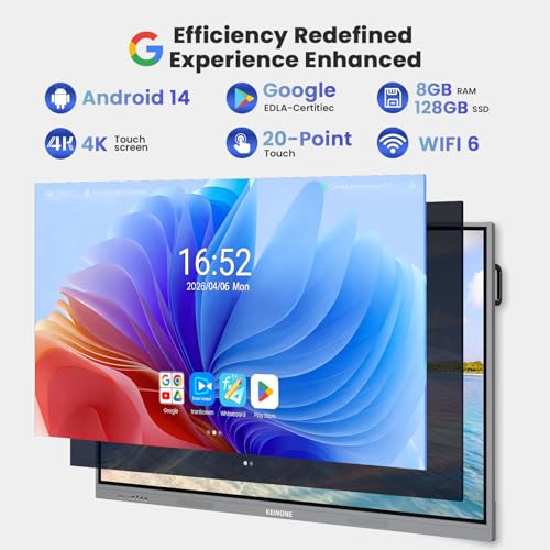 Image of 65'' 4k Smart Board Touchscreen Interactive Whiteboard for Classroom Office | Google Certified, Android 14 OS, 8RAM, 128 GB, Open App Ecosystem, Electronic Digital Whiteboard, Gray