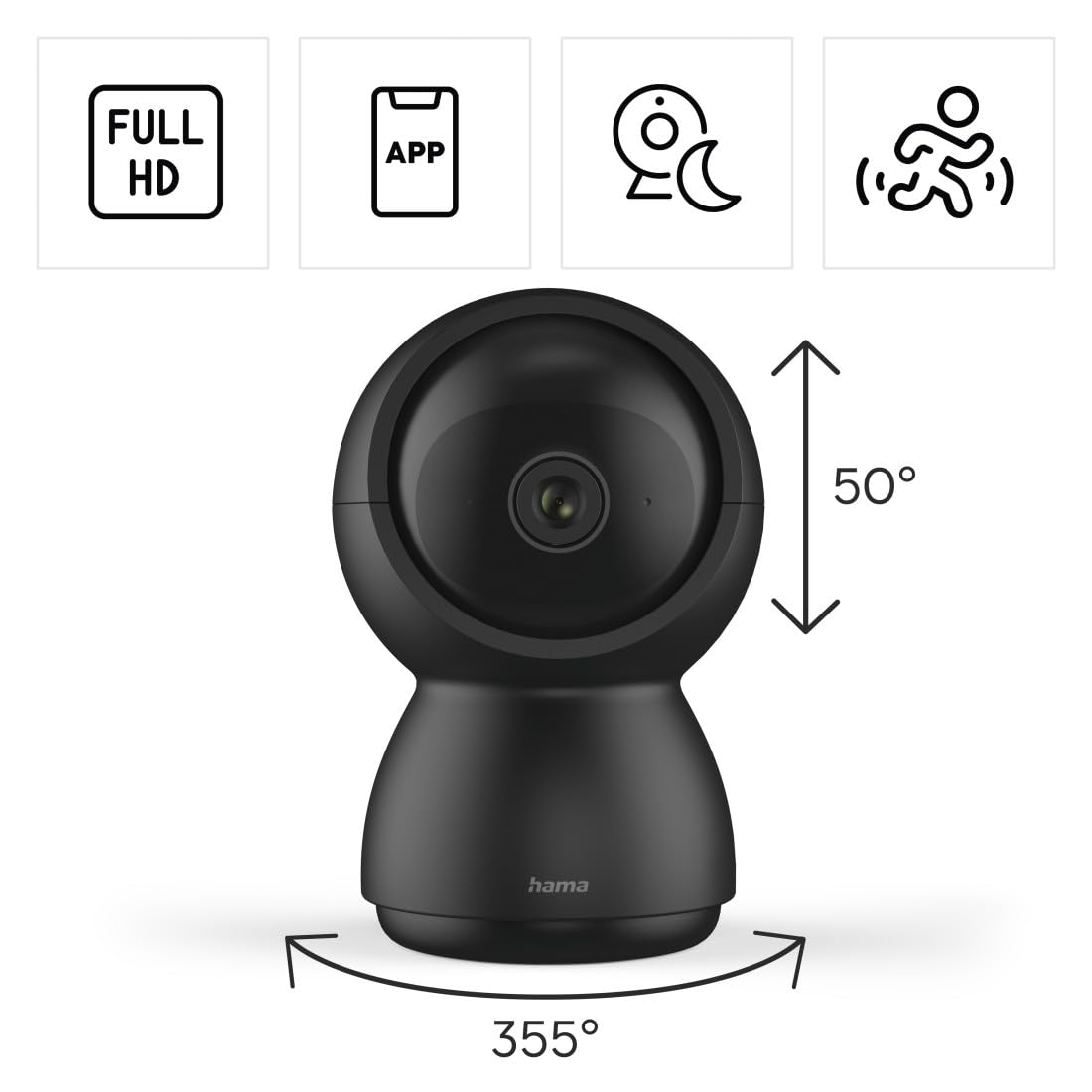 Hama Cámara de vigilancia Interior WiFi móvil (cámara WiFi orientable, inclinable, con aplicación, visión Nocturna, grabación, Detector de Movimiento, interfono, como cámara para Mascotas, Monitor