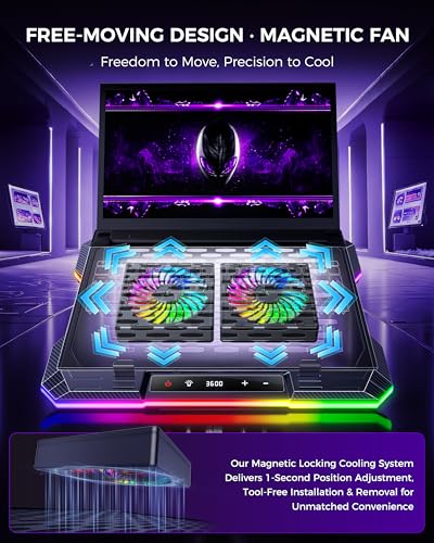 Image of ChillCore 2 Detachable Fans RGB Gaming Laptop Cooling Pad, Rapid Cooling for 15.6-19.3 inch Laptops, Variable Speed Control, 8 Adjustable Heights - K6 RGB