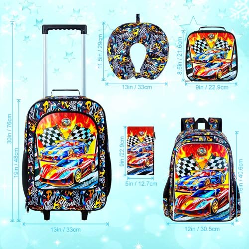 5PCS Boys Suitcase Set, Kids Water-Resistant Rolling Luggage, Cool Car Racing Travel Carry-On for Elementary/Preschool Toddler4