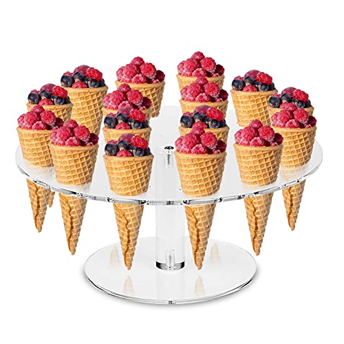 RANJIMA Eistüte Halter, 16 Loch Acrylic Eistütenhalter, Eiscreme Ständer Eiswaffelständer, Sushi Eistüte Cupcake Ständer Kegel Kochen Rack Eiswaffelhalter für Weihnachten Geburtstag Party Dekoration Cover