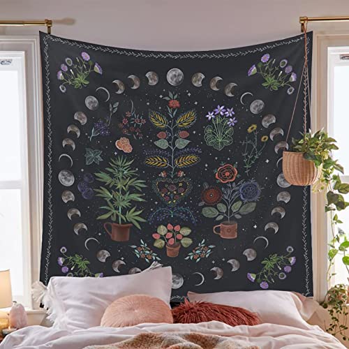Simpkeely Botanical Moon Phase Tapestry, Nature Wall Hanging for Bedroom & Living Room (130cm x 150cm)
