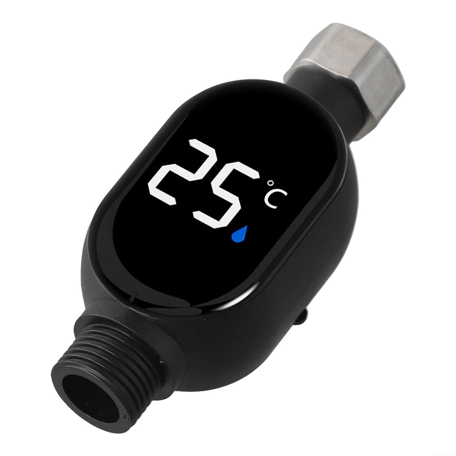 KiraKira Thermomètre de douche numérique avec écran couleur LED, capteur de température de robinet étanche, sécurité pour bain de bébé, 0-99 pour portée, interface 1/2", noir