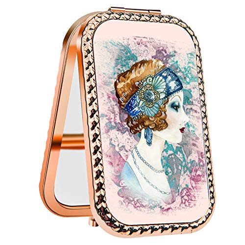 POKABOO Compact Mirror Long Square Foldable Pocket Mirror for Purses and Travel True Compact Mirror for Wedding/Christmas/Birthday Gift (Girl)