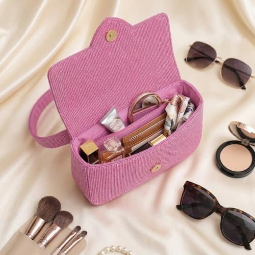 Image of Boho Girl Chic Pink Heart Embellished Fully Beaded Shoulder Bag for Women, Luxury Handbag, Ladies Bag, Tote Bag, Shoulder Bag, Designer Stylish Bag for Women