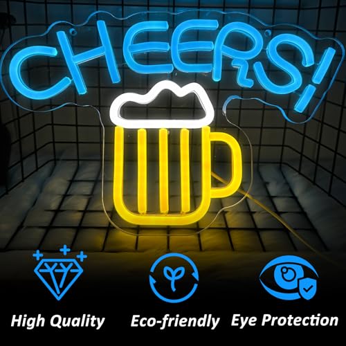 Image of Cheers Neon Sign for Home Bar LED Cheers Sign for Wall and Desk Decor USB Powered Neon Beer Signs for Man Cave Bar Club Pub Party Decoration