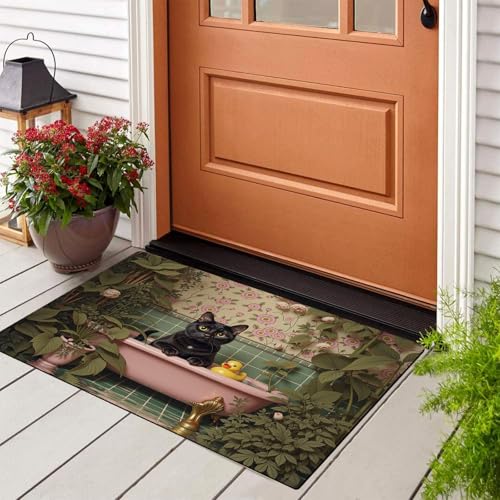 Alfombra para entrada de la puerta de casa GDJSMIN felpudo gato negro 90x150 cm antideslizante 4