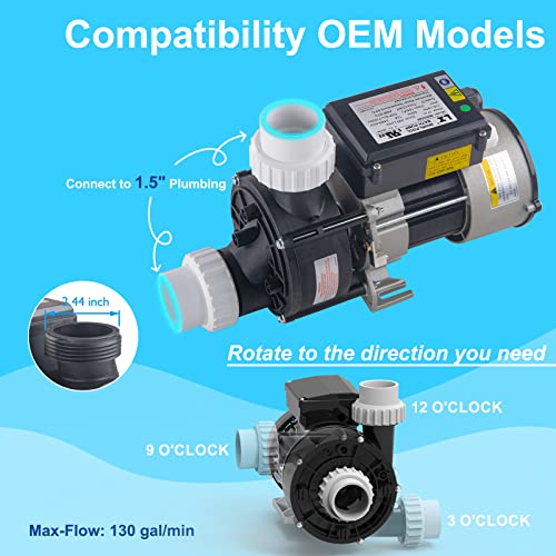 Image of 2HP Hot Tub Bath Pump - LX Pump Motor 110V - 120V, 1.5 inch Port (WBH200)