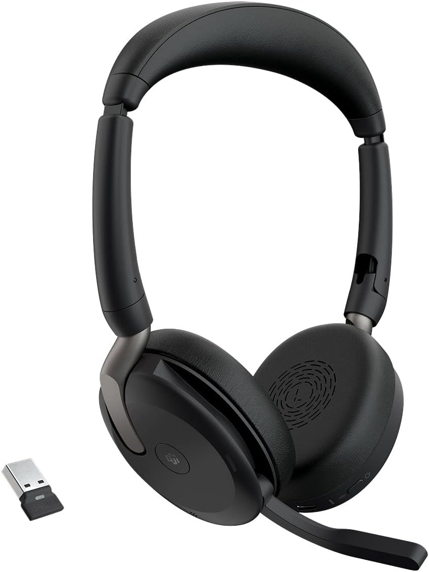 Evolve2 65 Flex USB-A MS Wireless Bluetooth Headset | Microsoft Teams Certified | Hybrid ANC Office Headset with Foldable Design