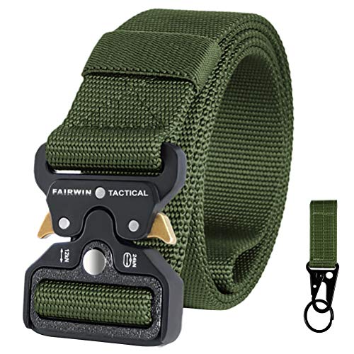 Fairwin Tactical Belt for Men, Military Style Nylon Web Belt with Heavy-Duty Quick-Release Metal Buckle (Green, M (Waist 36â€™â€™-42â€™â€™))