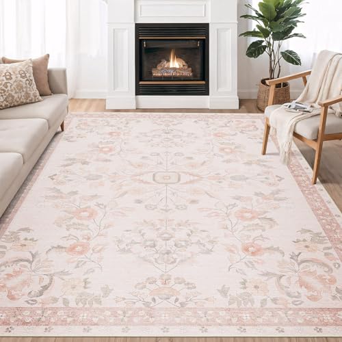 Tapete decorativo lavable 5x7 rosa floral boho