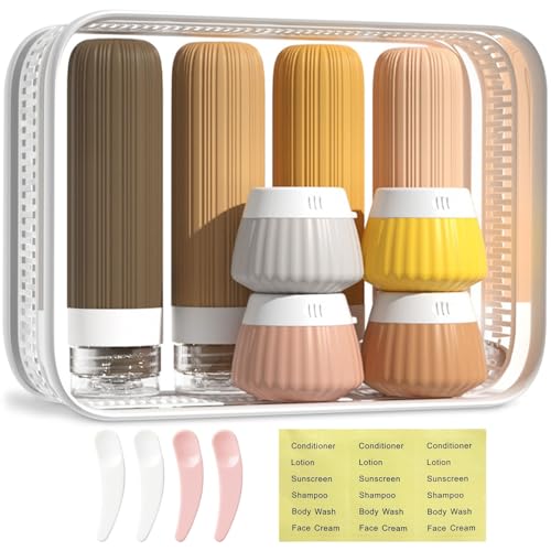 Druuzyl 8 Pack Botellas de Viaje Silicona, Rellenables Kit de Botellas de Viaje Silicona, TSA Certificado Juego de Botellas Viaje, Perfecto para Avión y Actividades al Aire Libre