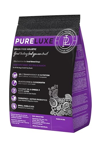 PURELUXE Grain and Gluten Free Dog Food, Turkey, Split Peas, and Salmon Elite Nutrition, for Small Breed Dogs at All Life Stages, Made in The USA, 11lbs