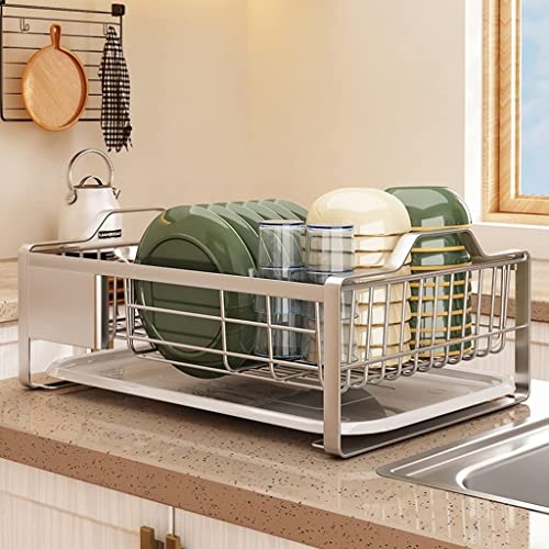 Olotu Movable Dish Rack 304 Stainless Steel Utensil Holder With Handles Dish Drying Rack With Drip Tray Dish Racks For Kitchen Counter #TOP4