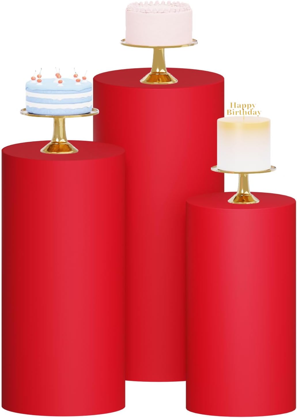 Cylinder Pedestal Covers Set of 3 Christmas Red Cylinder Cover Spandex Cylinder Stand Covers for Party Pedestal Stand Cover Round Cylinder Covers for Parties Wedding Birthday Cake