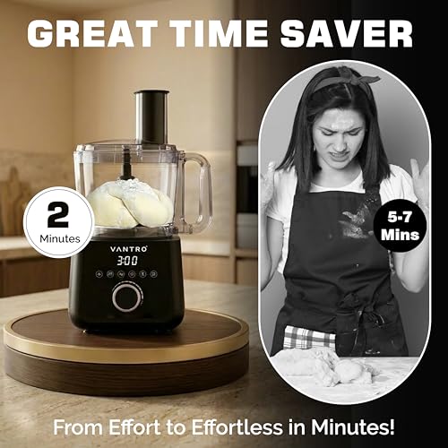 Image of VANTRO 1000W Food Processor with 2L Bowl - Multi-Purpose Kitchen Appliance for Chopping, Slicing, Dough Kneading & Grinding | Powerful Motor, Easy Clean Design