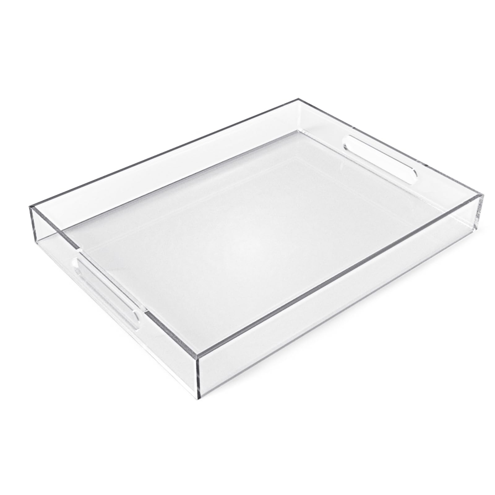 12"x16" Acrylic Serving Tray with Handles, Spill Proof Clear Decorative Tray, Lucite Tray for Coffee Table, Vanity, Makeup Organizer