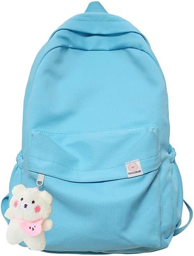 Mochila estética, bonita mochila escolar para computadora portátil, para adolescentes, niñas, mujeres, estudiantes, color sólido, Azul, Mochilas de