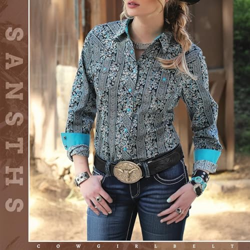 Image of SANSTHS Western Cowboy Belts for Men Women, Mens Western Belt Bull Buckle Country Belt Cowboy Leather Belt for Jeans