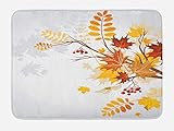 Lunarable Fall Bath Mat, Various Faded Fall Leaves Bouquet November Environment Foliage Romantic Graphic Art Illustration, Plush Bathroom Decor Mat with Non Slip Backing, 29.5' X 17.5', Orange Yellow