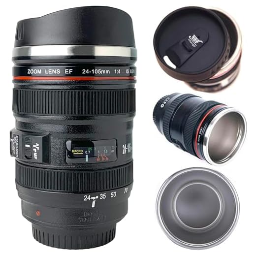 Tmango Camera Lens Coffee Mug with Retractable Lid, Stainless Steel Photo Coffee Cup, 13.5-Ounce for Photographer Lovers Gift