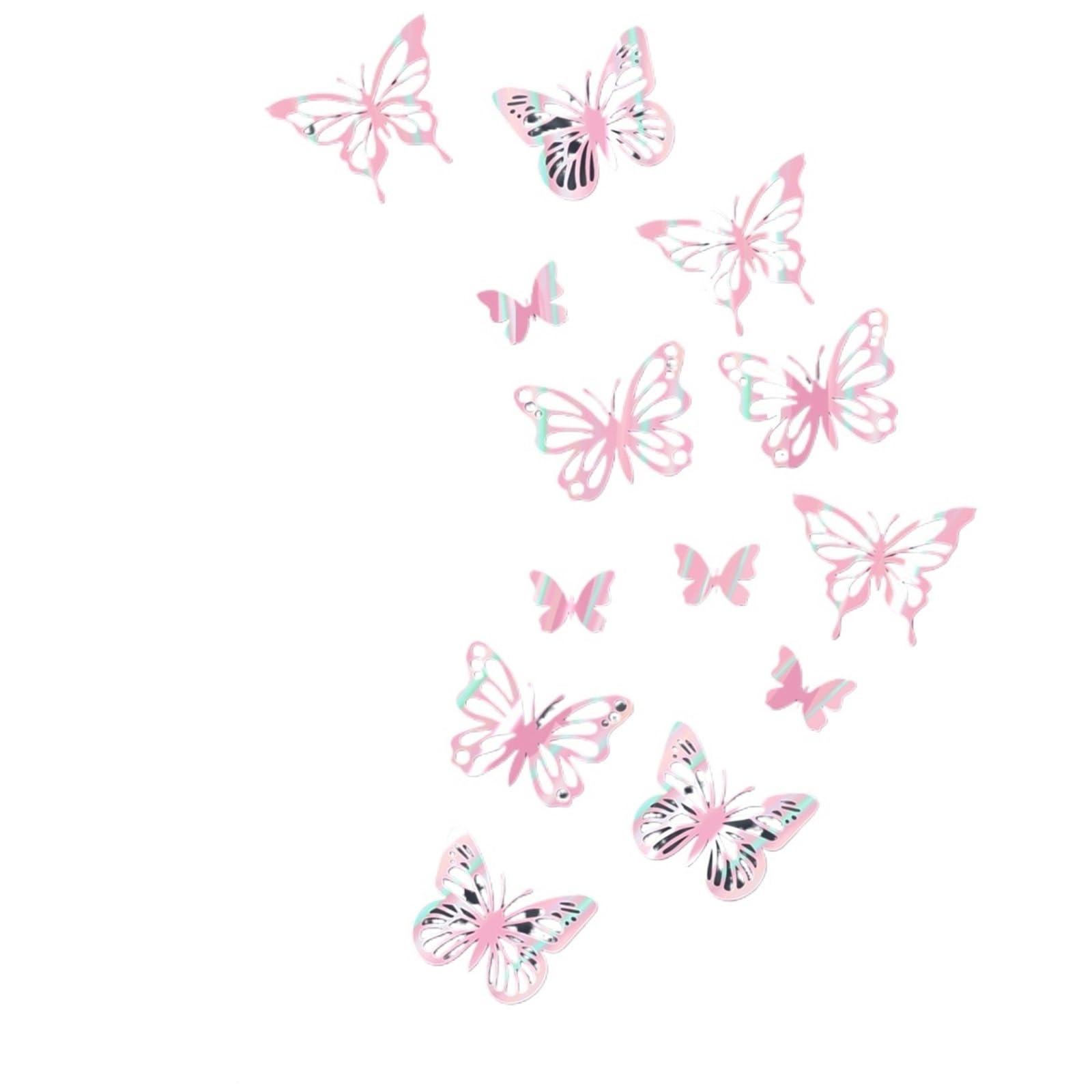 12Pcs 3D Hollow Golden Silver Butterfly Wall Stickers Art Home Decorations Decals for Party Wedding Display(Pink)
