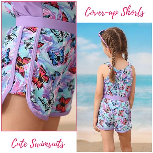 Image of TUONROAD Toddler Girls One Piece Swimsuit 2Pcs Bathing Suit Kids Swimwear with Short for 3-9