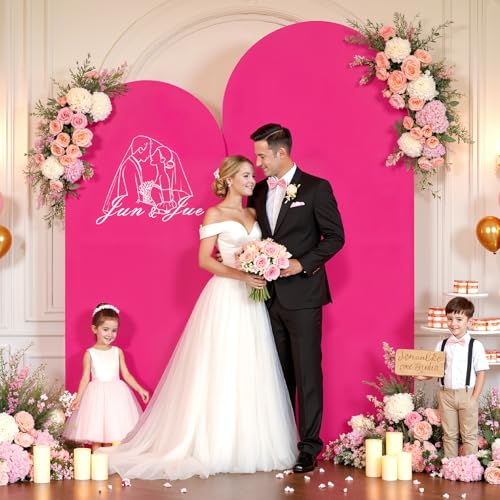 Image of 7.2FT 6FT Arch Backdrop Cover for Wedding, Set of 2 Stretchy Spandex Fitted Arch Stand Cover for Baby Shower, Birthday Party Decor, Chiara Backdrop Cover with Double-Sided Design(Pink, Hot Pink)