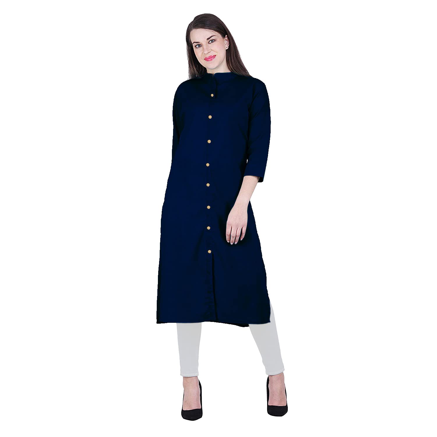 VISVA DESIGNERPlain Cotton Kurti for Women, Navy Blue, 38