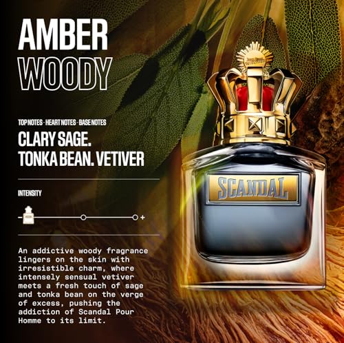 Image of Jean Paul Gaultier Scandal Pour Homme Eau de Toilette for Men - Long Lasting Amber Woody Men's Cologne with Clary Sage, Tonka Bean and Vetiver - Designer Fragrance Spray