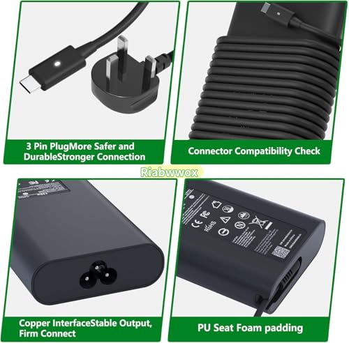 Riabwwox 130W USB C Laptop Charger Compatible With Dell XPS 15 9500 9510 9520 9530 9575 2in1,XPS 17 9700 9710 9720 9730,Precision 5560 5570 5530 5550 5750 5760 5770 3560,Latitude,Type C Power Adapter - Image 4