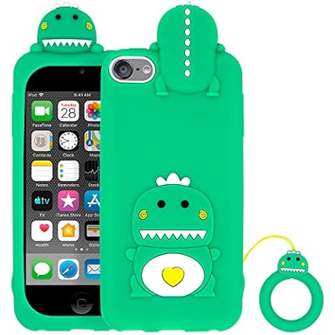 Mouzor Cute iPod Touch 7 Case, iPod Touch 6 Case, iPod Touch 5 Case, Funny Green Dinosaur Animals 3D Cartoon Soft Silicone Shockproof Case Cover with Keychain for iPod Touch 7th / 6th / 5th Generation Cover