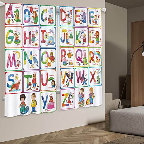 Yorida Kids Learning Curtains, Alphabet Abc Window Curtain 42X63 Inch Rod Pocket 2 Panels, Cartoon Animals Window Curtain For Classroom Children Nursery Toddler Bedroom Decor Window Treatment Drapes #TOP3