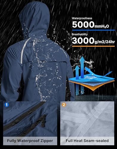 Image of Bikewa Men's Cycling Rain Jackets Waterproof Running Bike Windbreaker Lightweight Packable Hooded Jacket