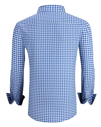 Alex Vando Mens Button Down Shirts Wrinkle Free 4-Way Stretch Print Business Casual Shirt,Blue/White,L thumb #1