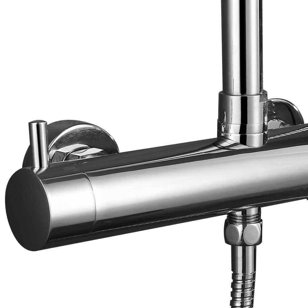 Rubinetto monocomando per colonna doccia TOR/VER, forma rotonda, realizzato in ottone e finitura cromata lucida, con deviatore integrato e maniglia di facile utilizzo