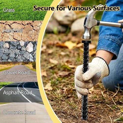 Image of Eurmax USA 10-Pack 16 Inch Rust-Proof Steel Canopy Anchors for High Winds, 1 /2 Inch Galvanized Rebar Stakes Heavy Duty Ground Anchors for Camping Tent, Speed Bump, Parking Curb, Garden Support