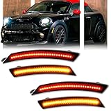 GSOWO 4 PCS Amber/Red Front Rear LED Side Marker Lights Assembly Replacement for 2007-2013/14 Mini Cooper R55 R56 R57 R58 R59 R60 R61, Smoked Lens Front Rear Bumper Marker Lamps Reflectors