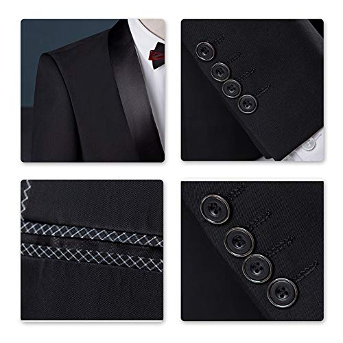 Sliktaa Homme Costume Élégant 3 Pièces Bleu Tuxedo Slim Fit Classique d'affaires Mariage Bals Veste+Gilet+Pantalon,M,Bleu - Image 7