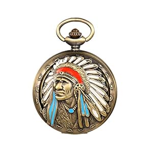 JewelryWe Vatertagsgeschenk Taschenuhr Herren Retro Flugzeug/Eule/Indianer Alter Mann/Kreuz Kettenuhr Analog Quarz Uhr Anhänger mit Halskette Kette Bronze Geschenk für Männer