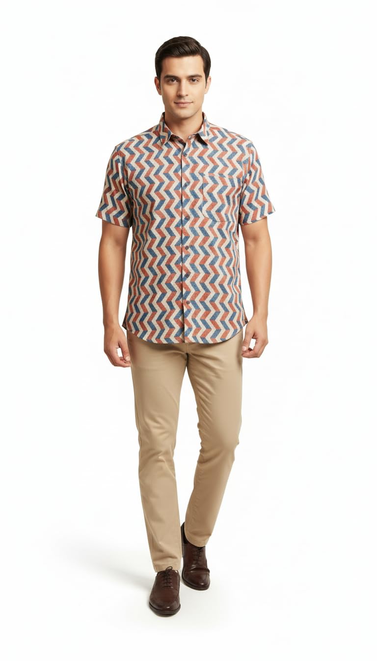 Anouk Menâ€™s Pure Cotton Jaipuri Printed Shirt | Half Sleeve Casual Summer Shirt in multi