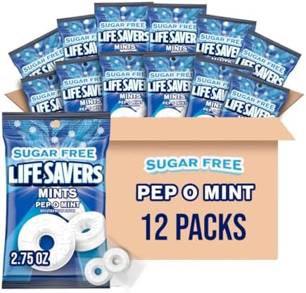 LIFE SAVERS Pep-O-Mint Breath Mints Hard Candy Bulk, 2.75 oz Bag, 12 Pack