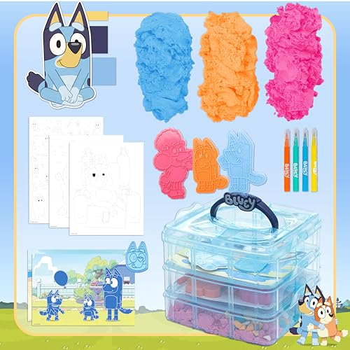 Image of Bluey Stackable Sensory Case, Reusable Sensory Bin with Stickers, Sensory Play Sand Bags, Coloring Activities, Toddler Activities, Sensory Toys, Sensory Toys for Toddlers 1-3