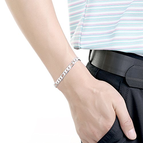 Pulsera de plata sólida con cadena Figaro de 6mm 8" miniatura 3