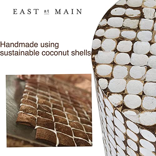 East At Main Round Side Table - 16”Dia X 16.5” H Living Room, Entryway, Small Spaces, Bedside Tables - Real Coconut Shell Mosaic Inlaid, Pre-Assembled, White Patina Finish #TOP4