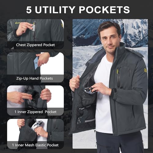 Image of Mens Winter Coats Ski Snowboard Jacket Down Waterproof Coat | Warm Jacket, Insulated Jacket, Cold Weather Jacket, Heavy Jackets, Winter Parka, Windproof Coat, Hiking, Camping, Working