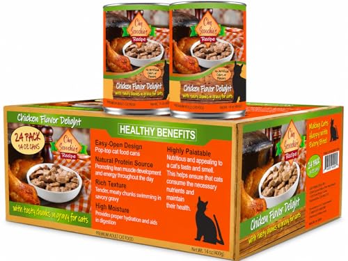 Image of Scoochie Pet Products Chef Scoochie's Tender Chicken Chunks in Gravy Wet Cat Food - Easy Open Pop-Top Cans - Protein & Essential Nutrients - Gourmet Meal for Indoor & Outdoor Cats 24 Cans (14 oz e.)