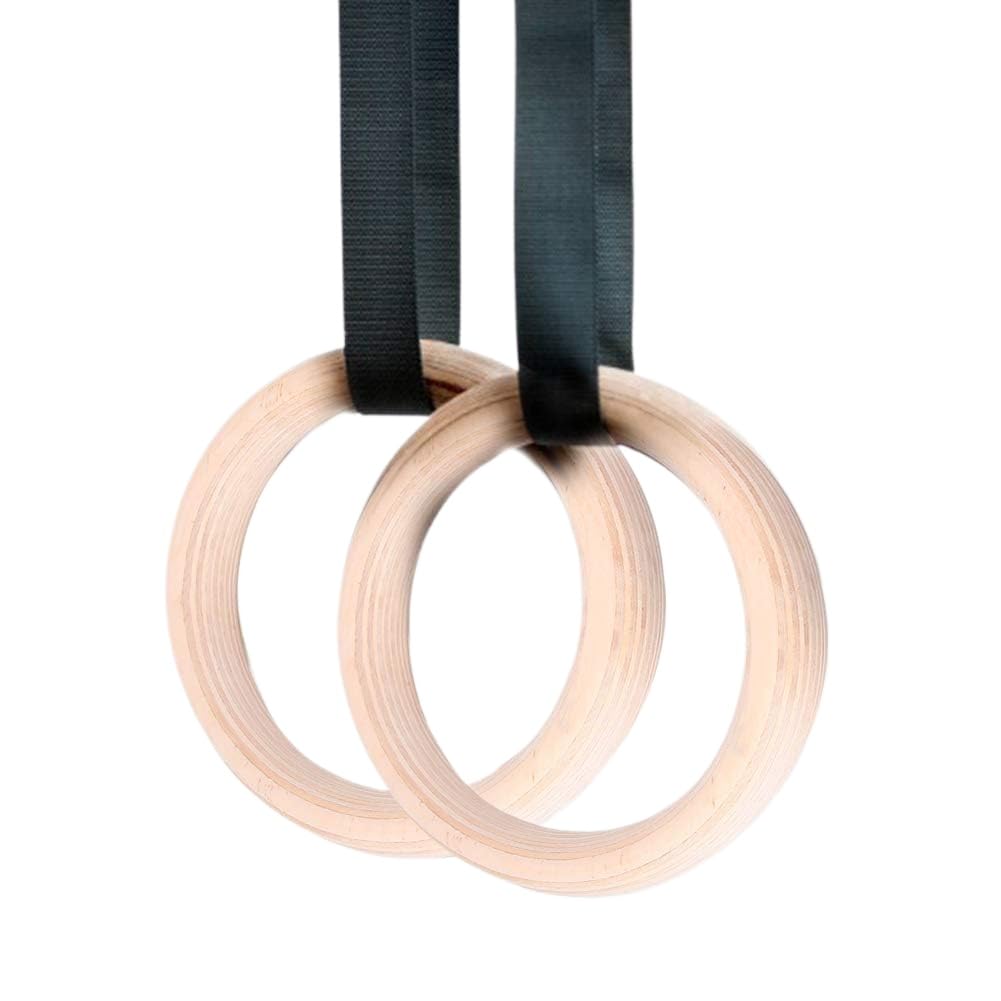 1 par de anillos de gimnasia de madera, anillos de entrenamiento con correas de poliéster, para acondicionamiento corporal total en casa o en el gimnasio