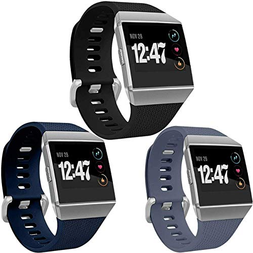 Bobo Correa de repuesto compatible con Fitbit Ionic, correa clásica de metal con hebilla de metal para mujeres y hombres (grande (6.7 a 8.1 pulgadas), paquete A (3 correas))